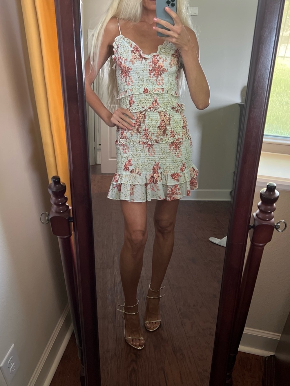 Zara White Mini Dress with Coral Floral Details